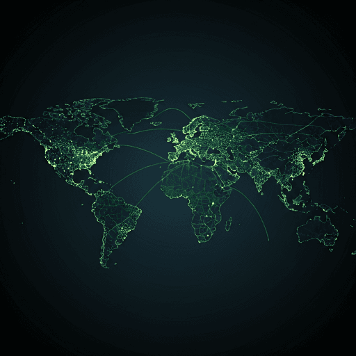 Dark global intelligence map with connected telemetry nodes